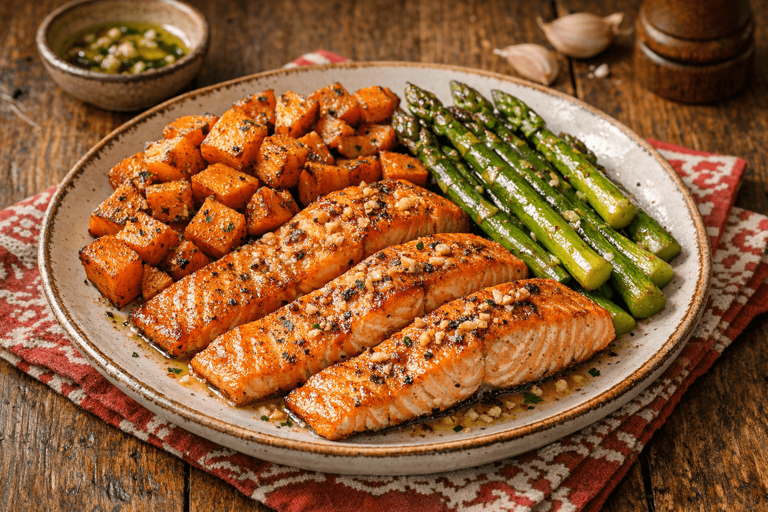 Sült Lazac Spárgával és Édesburgonyával