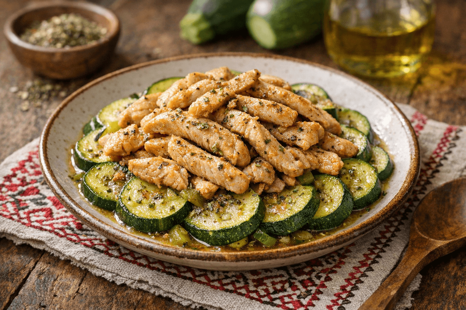 Pulykamell párolt cukkini ágyon