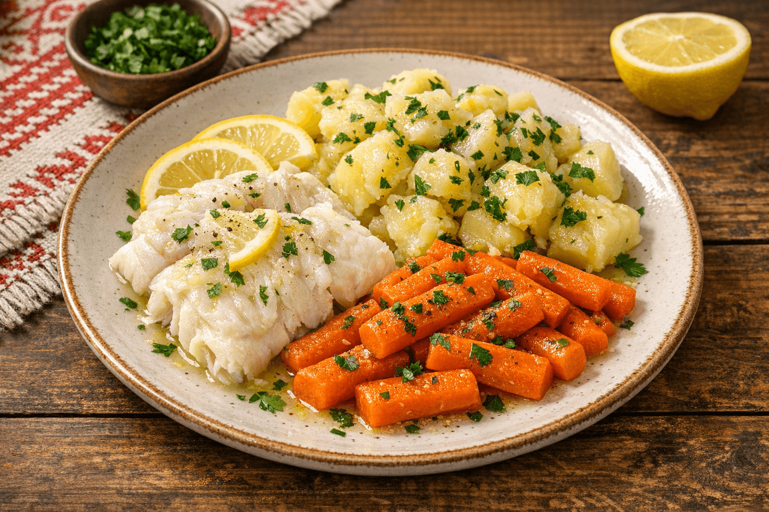 Steamed Cod Fillet with Parsley Potatoes