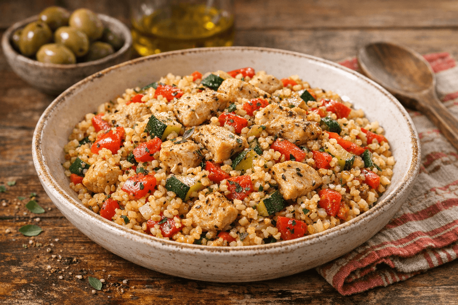 Mediterrán csirkés bulgur egytál
