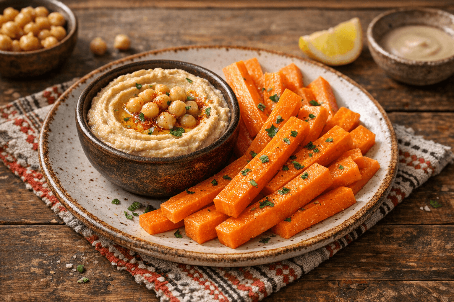 Carrot Sticks with Homemade Hummus Dip