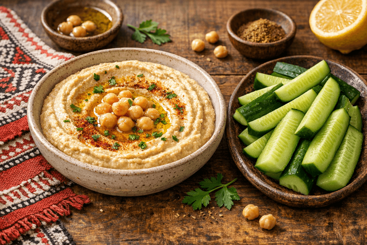 Hummusz uborkaszeletekkel