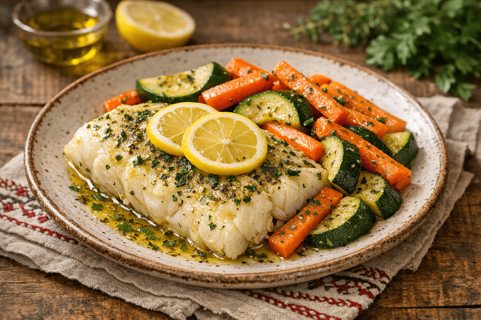 Lemon-Herb Cod with Steamed Vegetables