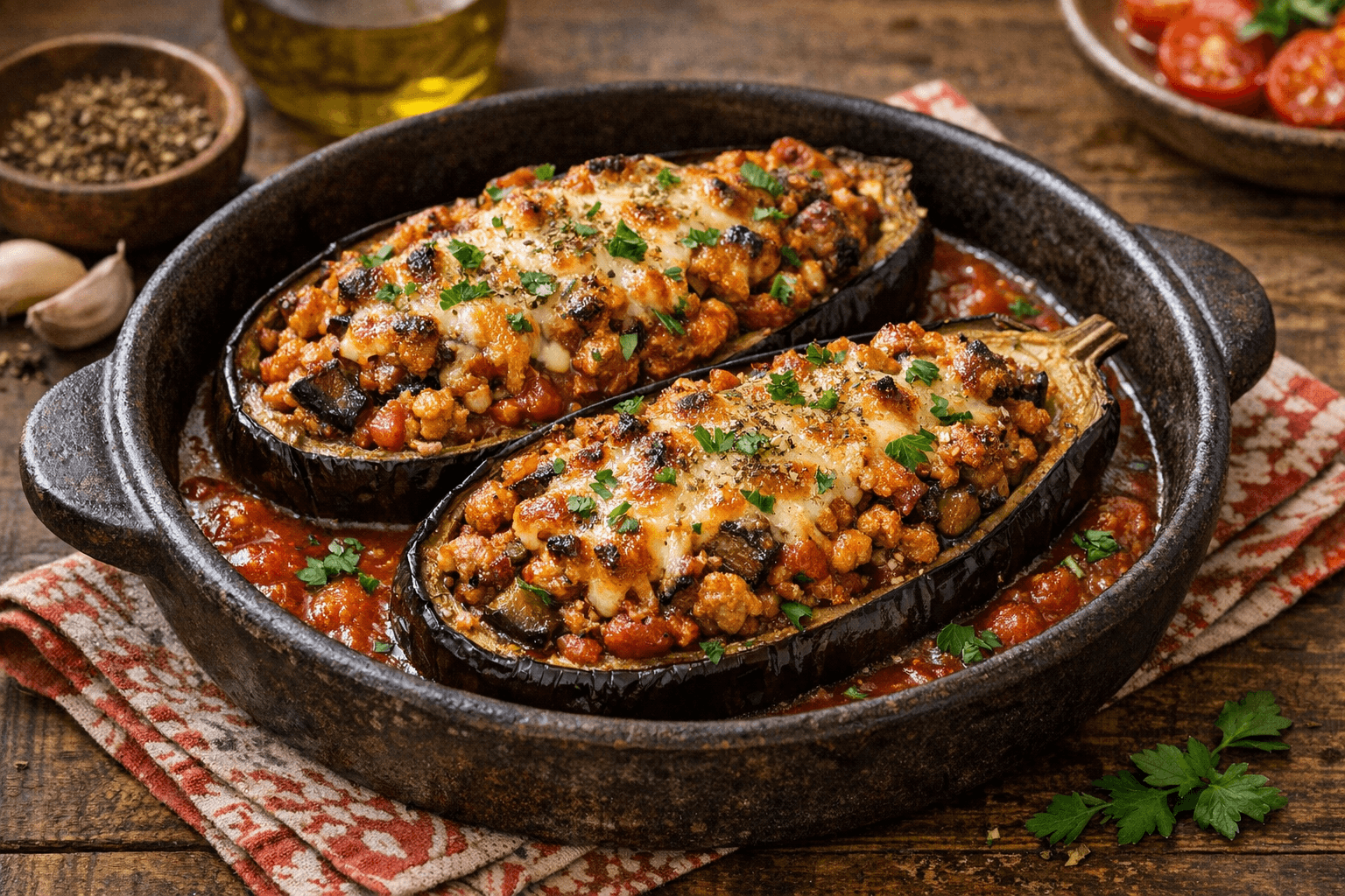 Csirkehússal töltött padlizsán