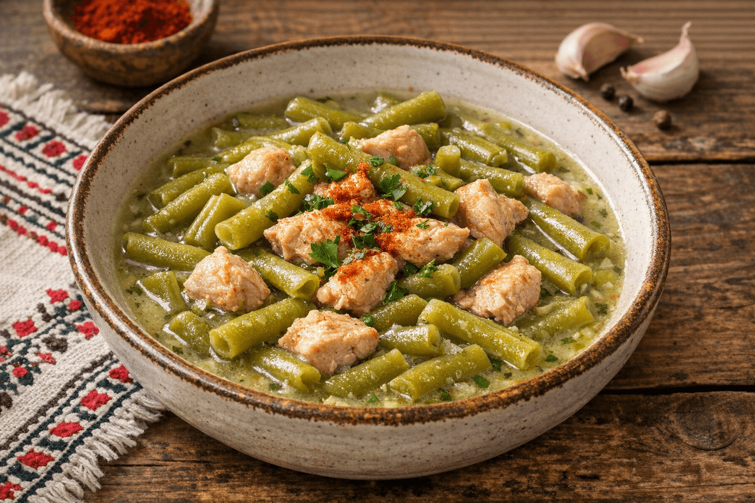 Zöldbabfőzelék Pulykával (Habarás nélkül)