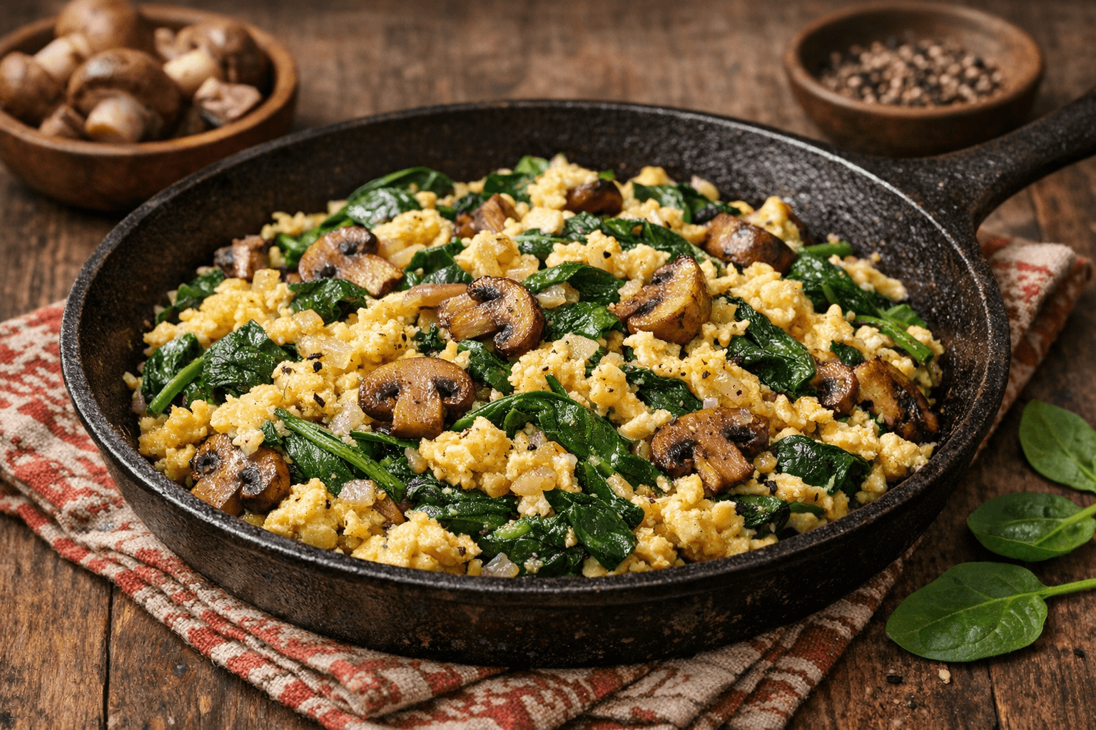 Spenótos-gombás tojásrántotta