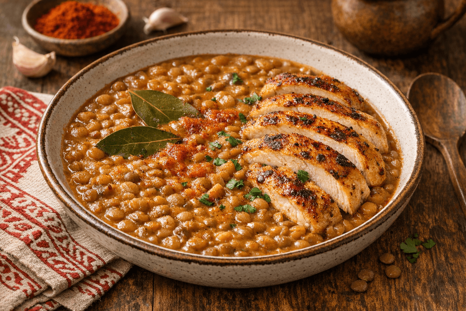 Lencsefőzelék sült csirkemellel