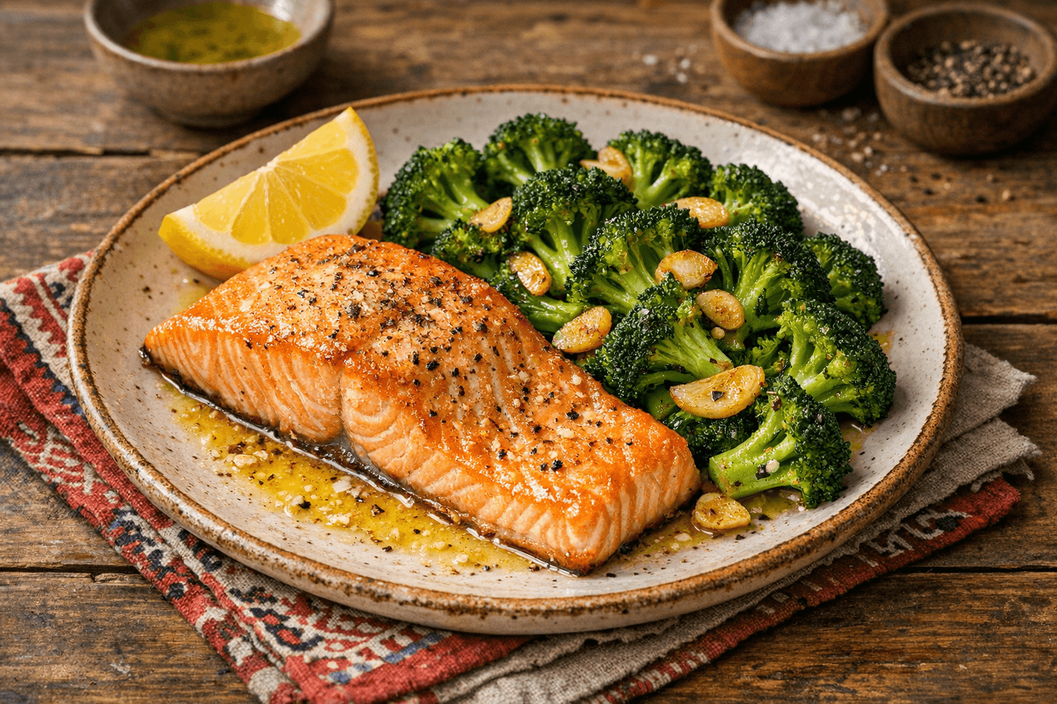 Sült lazac párolt brokkolival