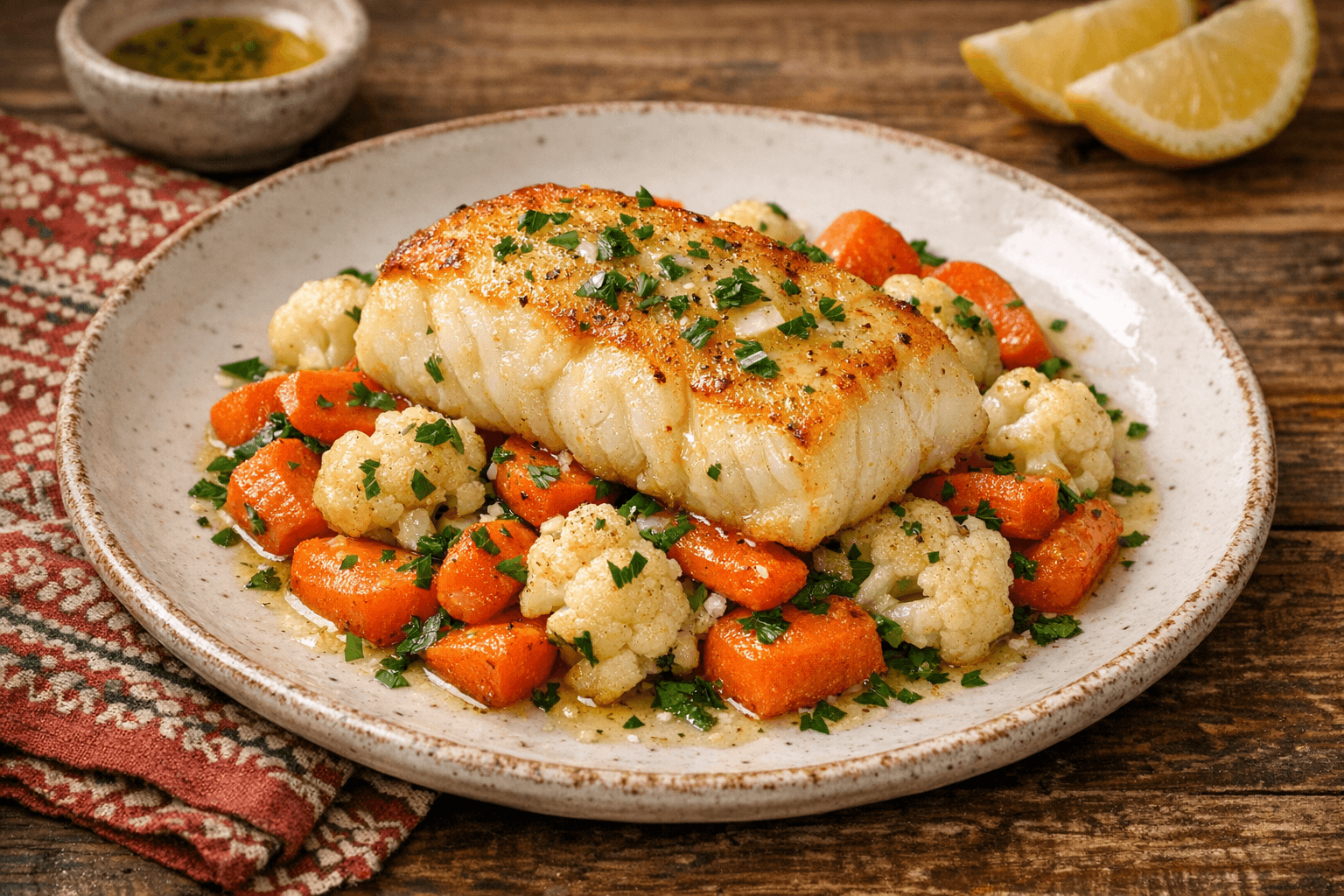 Sült Tőkehalfilé Vegyes Zöldségágyon