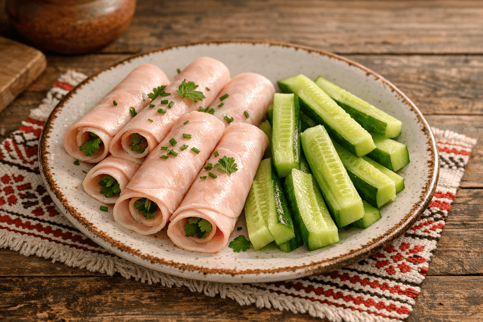 Csirkemell sonkás tekercsek